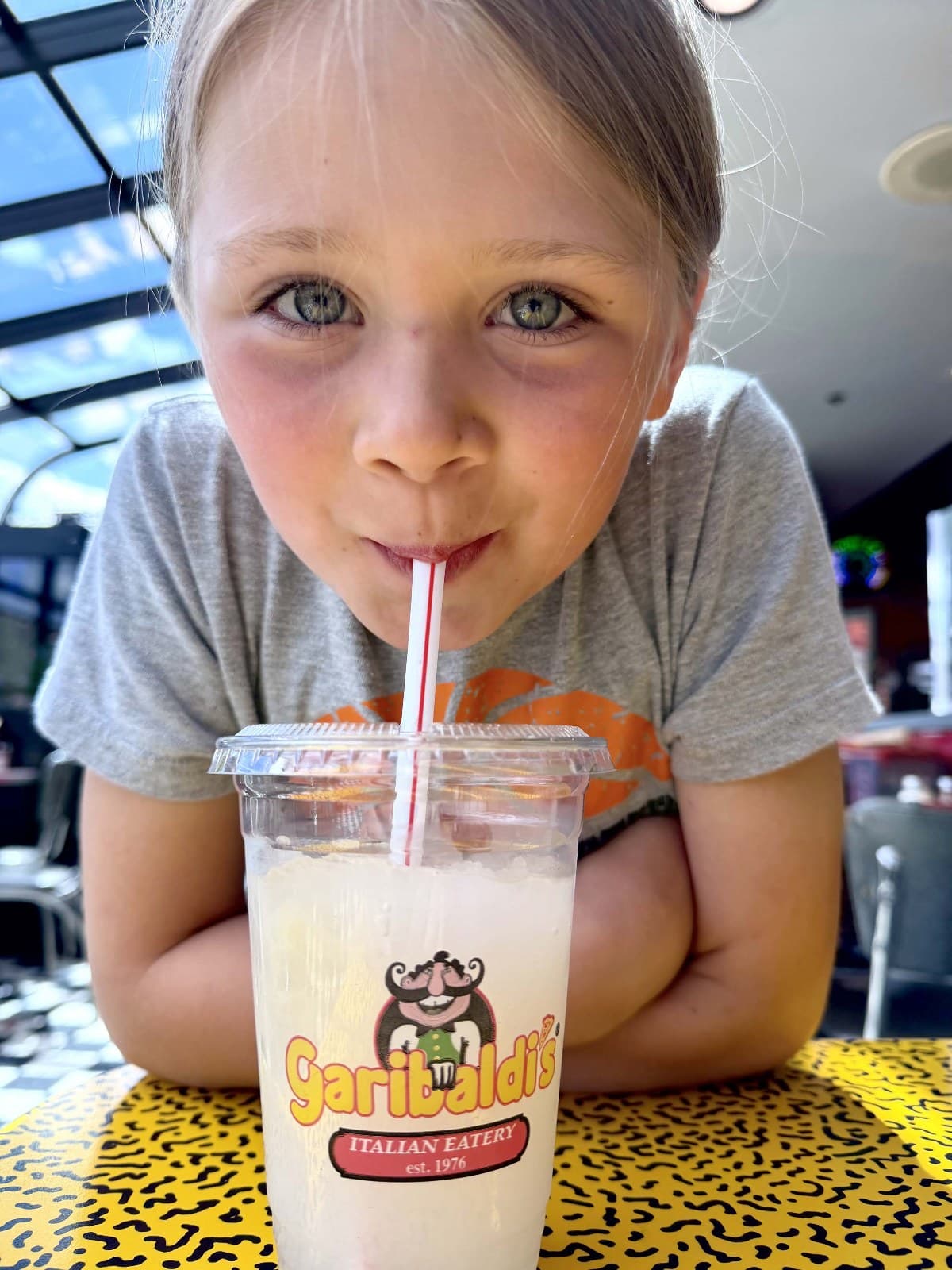 Sloane with a frozen lemonade